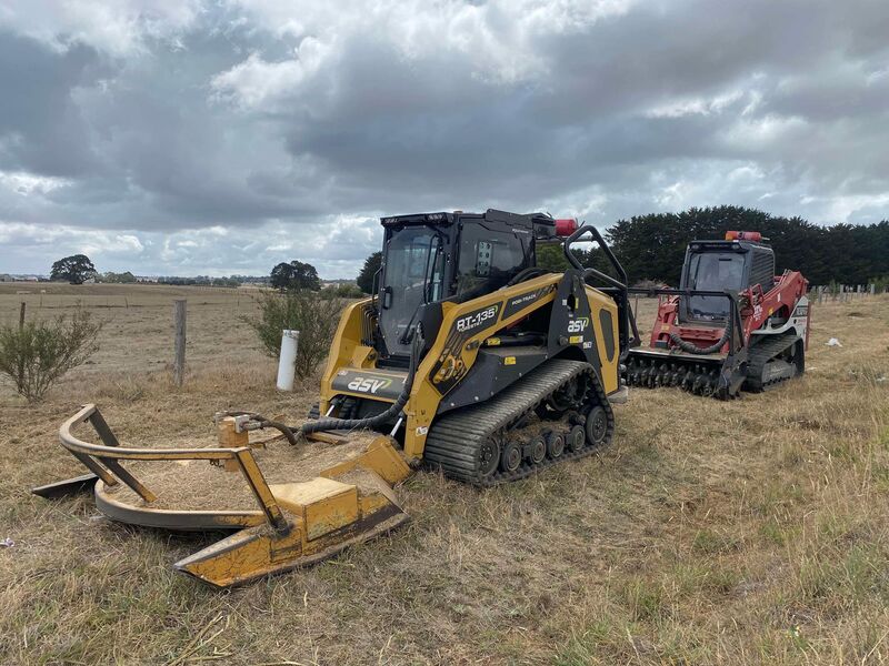 ASV& Takeuchi Skid Steers with attachments